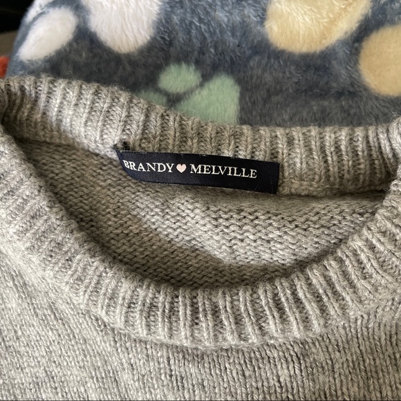 Brandy Melville Grey Sweater with Black and White Stripe - Picture 2 of 3